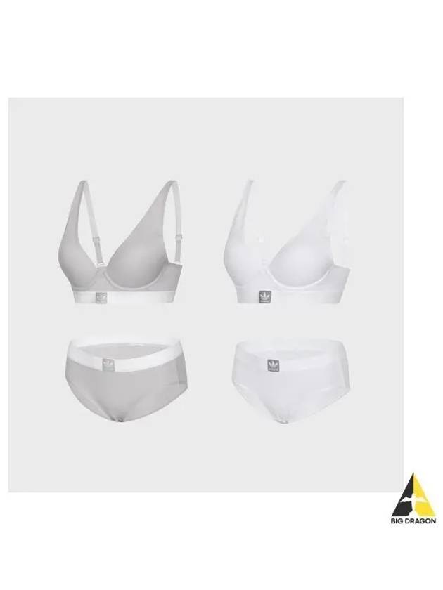 adidas UNDERWEAR No Wire Trefoil Vivid Bra Panties 2 Set WH M GY - ADIDAS - BALAAN 1