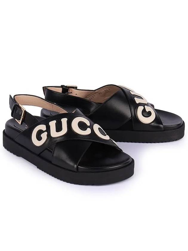 Women's Logo Leather Sandals Black - GUCCI - BALAAN 2