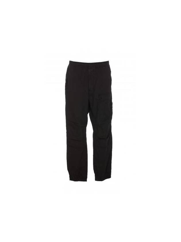 Logo Twill Cotton Cargo Track Pants Black - STONE ISLAND - BALAAN 1