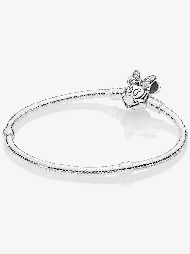 Disney Moments Pave Minnie Mouse Clasp Snake Chain Bracelet Sterling Silver - PANDORA - BALAAN.