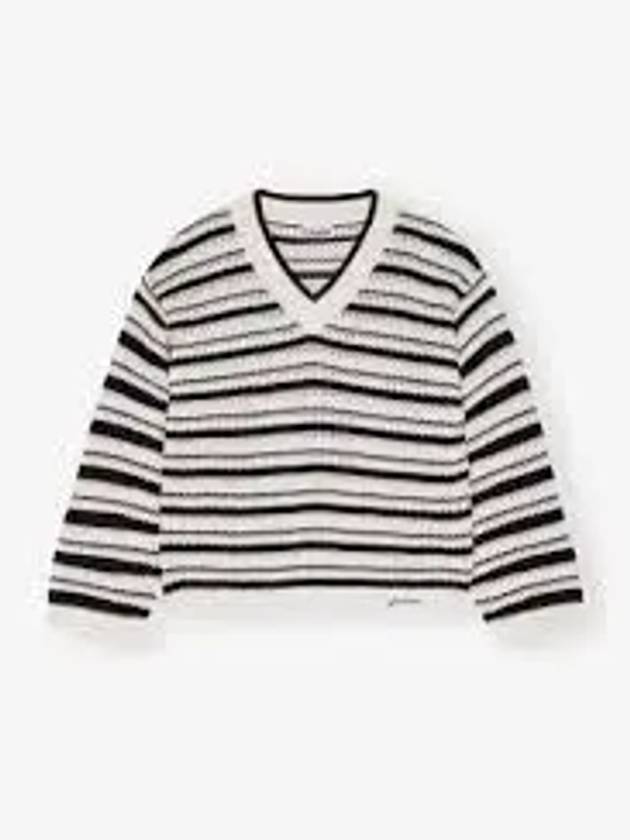 Striped V-Neck Open Knit Top - GANNI - BALAAN 2