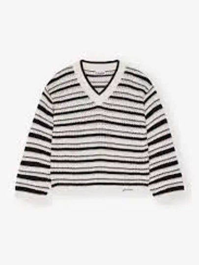 Striped V-Neck Open Knit Top - GANNI - BALAAN 2