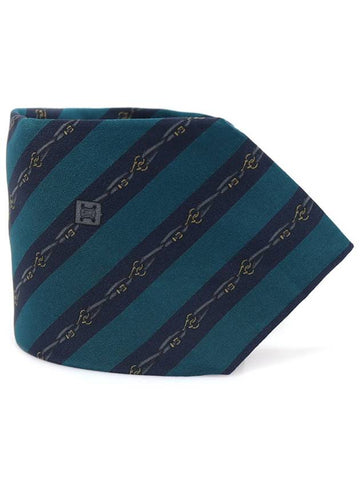 100 silk green navy striped pattern tie - CELINE - BALAAN 1