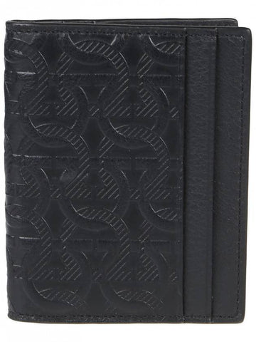 Salvatore Travel Embossed Card Holder Black - SALVATORE FERRAGAMO - BALAAN.