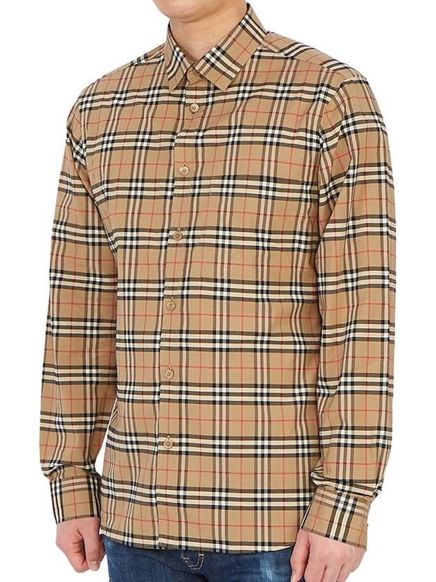 Small Scale Check Stretch Cotton Long Sleeve Shirt Beige - BURBERRY - BALAAN 5