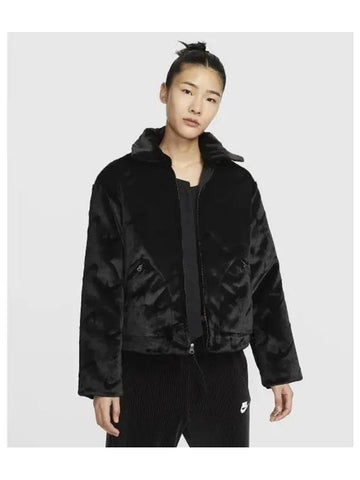 Sportswear Essential Fur Jacket W Black White FV8020 010 - NIKE - BALAAN 1