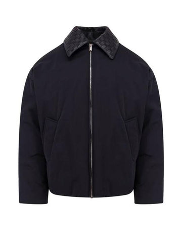 Intrecciato Leather Collar Tech Nylon Puffer Jacket Black - BOTTEGA VENETA - BALAAN 1