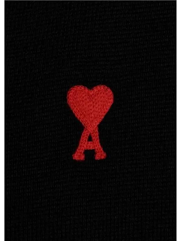 Heart Logo Merino Wool Cardigan Black - AMI - BALAAN 5