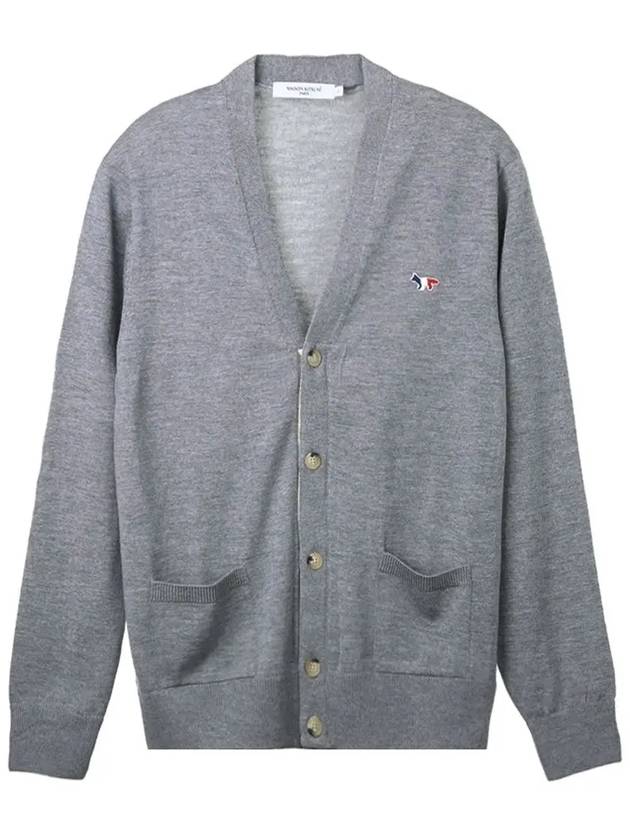 Tricolor Fox Patch Classic Cardigan Grey Melange - MAISON KITSUNE - BALAAN 2