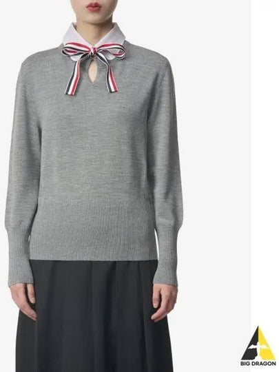 Jersey Stitch Ribbon Tie Knit Top Grey - THOM BROWNE - BALAAN 2