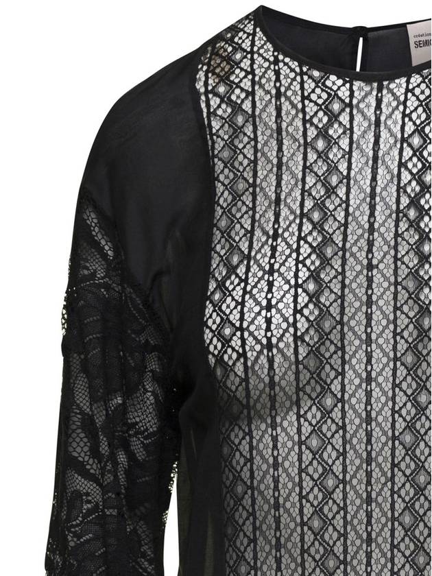 Black Crew Neck Blouse In Silk And Cotton Woman - SEMI COUTURE - BALAAN 3