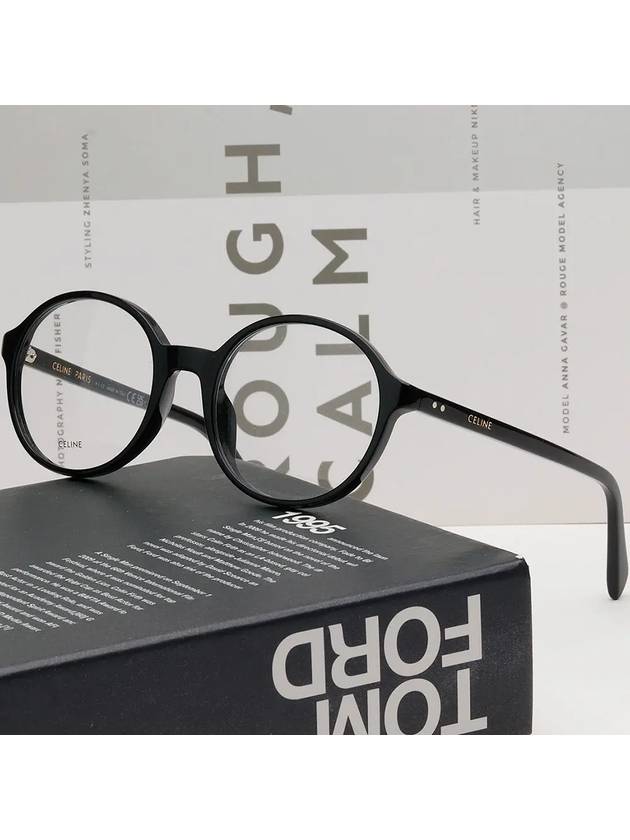 Eyewear Logo Round Eyeglasses Shiny Black - CELINE - BALAAN 3