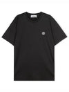 Logo Patch Cotton Short Sleeve T-Shirt Black - STONE ISLAND - BALAAN 2