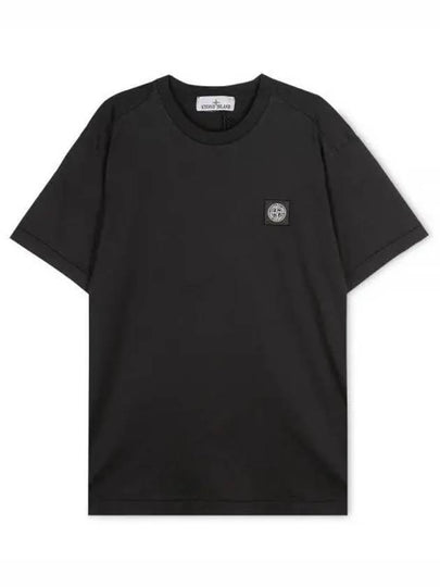 Logo Patch Cotton Short Sleeve T-Shirt Black - STONE ISLAND - BALAAN 2