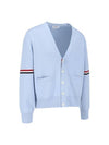 Milano Stitch Sprite Armband Cotton V-neck Cardigan Light Blue - THOM BROWNE - BALAAN 3