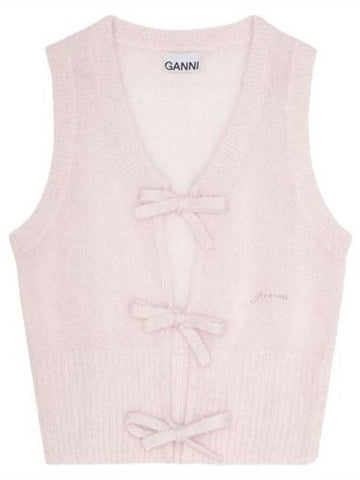 Tie String Light Mohair Vest Pink - GANNI - BALAAN 1