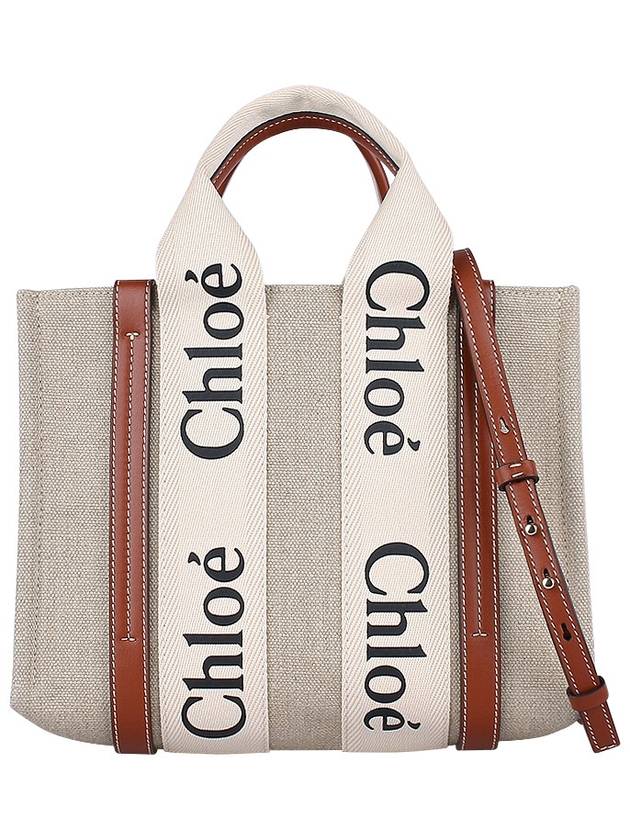 Woody Small Canvas Tote Bag White Brown Beige - CHLOE - BALAAN 3