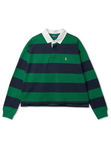 W Striped Cropped Jersey Rugby Shirt Green - POLO RALPH LAUREN - BALAAN 1