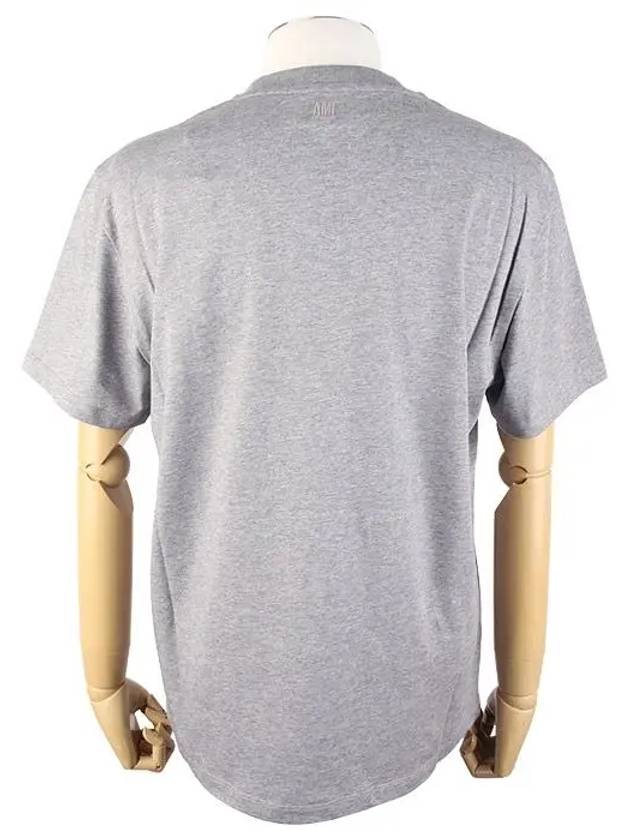 Embroidered Logo Cotton Short Sleeve T-Shirt Grey - AMI - BALAAN 3