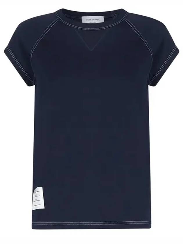 contrast stitch short sleeve t-shirt navy - THOM BROWNE - BALAAN.