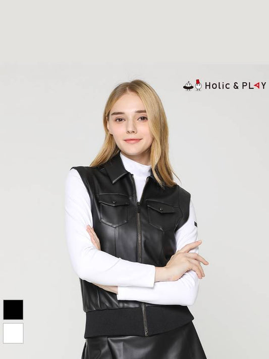 Women s leather line pocket point full open vest HD3WVT001 - HOLIC&PLAY - BALAAN 1