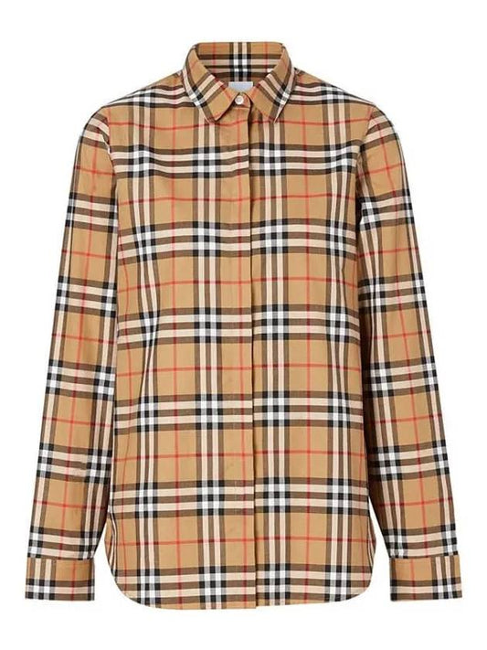 Vintage Check Cotton Oversized Shirt Antique Yellow - BURBERRY - BALAAN.