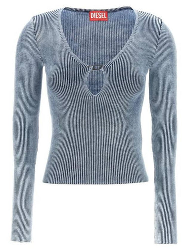 M-Teri Cotton Knit Cut-Out Long Sleeve T-Shirt Blue - DIESEL - BALAAN 1