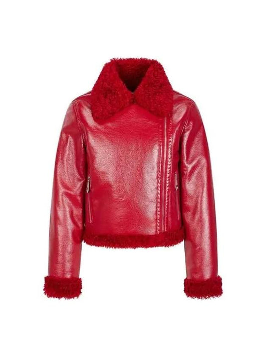 Women's Skull and Bone Shearling Jacket Red 270136 - PHILIPP PLEIN - BALAAN 1