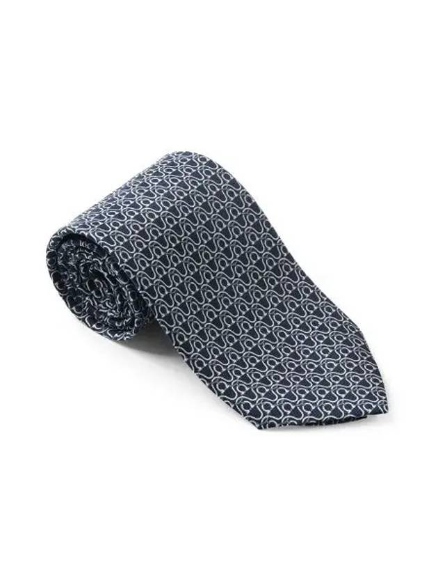 Gancini Print Silk Tie Navy - SALVATORE FERRAGAMO - BALAAN 3