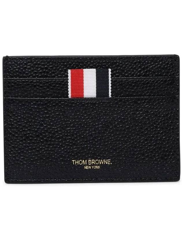 Debossed 4 Bar Pebble Grain Card Wallet Black - THOM BROWNE - BALAAN 1