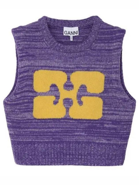 Logo Graphic Cropped Wool Vest Purple - GANNI - BALAAN 2