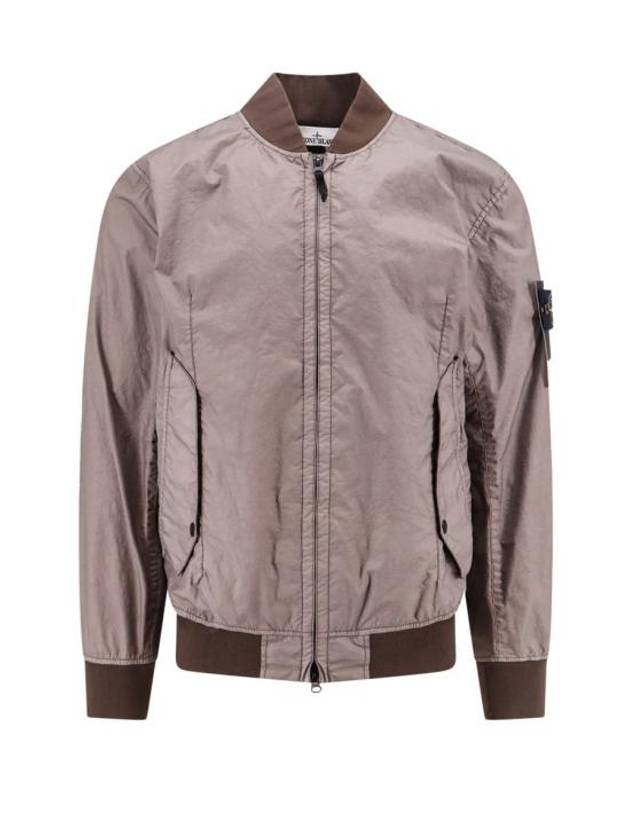 Men's Wappen Patch Zip-Up Bomber Jacket Grey Brown - STONE ISLAND - BALAAN 2