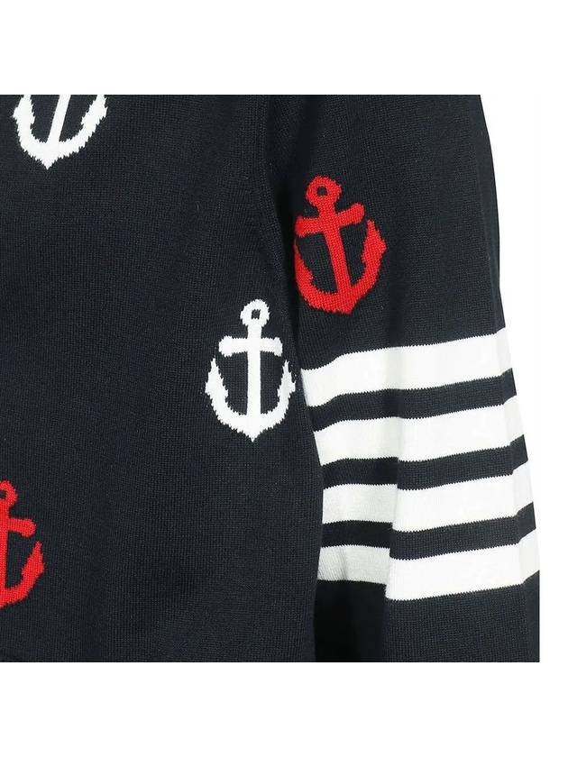 Anchor Intarsia 4-Bar V-Neck Cardigan Navy - THOM BROWNE - BALAAN 5