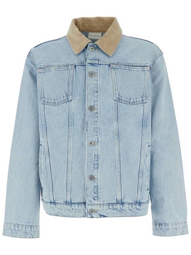 'La Veste Jean Délavée' Light Blue Jacket With Corduroy Classic Collar And Logo Patch On The Rear In Denim Man - DROLE DE MONSIEUR - BALAAN 1