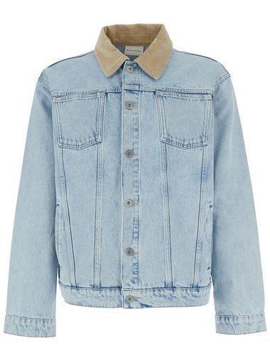 'La Veste Jean Délavée' Light Blue Jacket With Corduroy Classic Collar And Logo Patch On The Rear In Denim Man - DROLE DE MONSIEUR - BALAAN 1