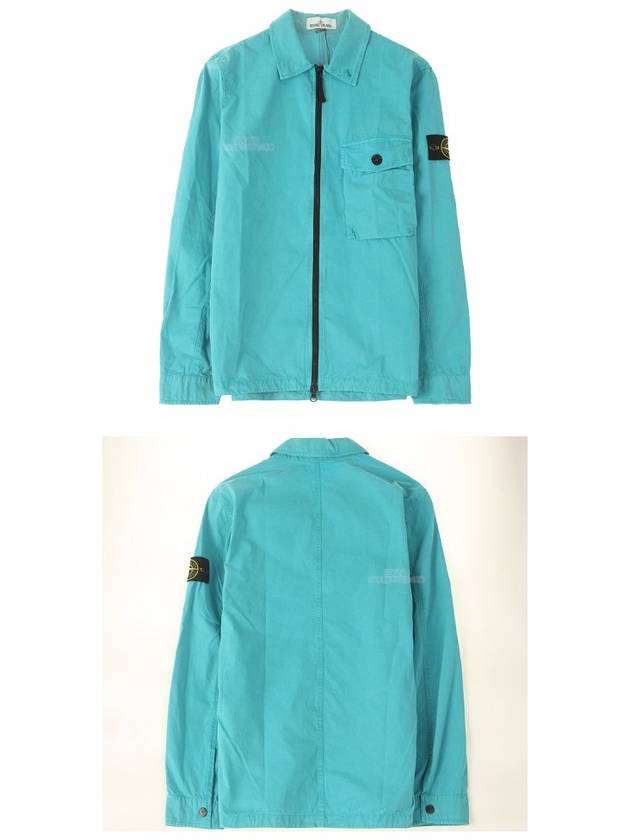 Men's Wappen Patch Chest Pocket Shirt Collar Zip-up Jacket Light Blue - STONE ISLAND - BALAAN 5