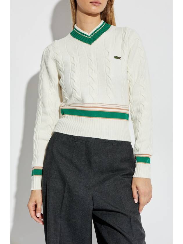 Lacoste Wool Sweater With Logo, Women's, Cream - LACOSTE - BALAAN 3