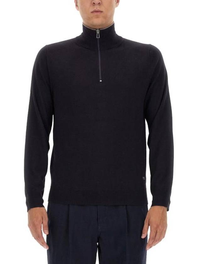 Zip Neck Merino Wool Knit Top Navy - PAUL SMITH - BALAAN 4