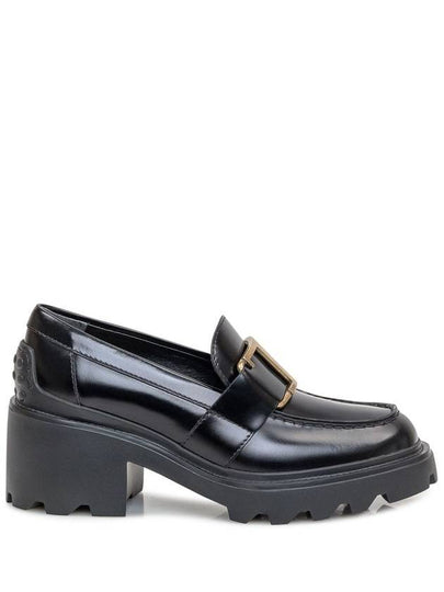 T Logo Leather Loafer Heels Black - TOD'S - BALAAN 2