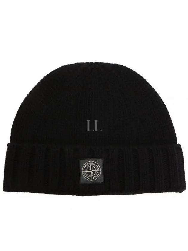 Logo Patch Wool Beanie Black - STONE ISLAND - BALAAN 2