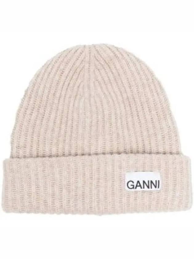 Logo Patch Knit Beanie Sand - GANNI - BALAAN 2