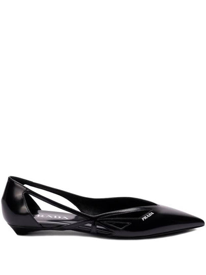 Cut out Brushed Leather Ballerina Black - PRADA - BALAAN 2