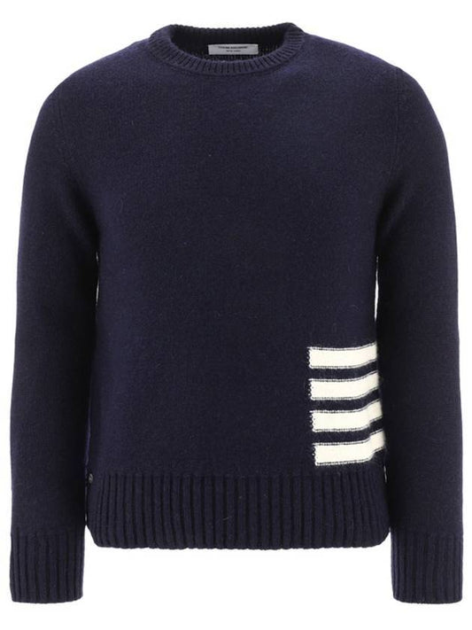 Donegal 4-Bar Striped Crew Neck Wool Knit Top Navy - THOM BROWNE - BALAAN 1
