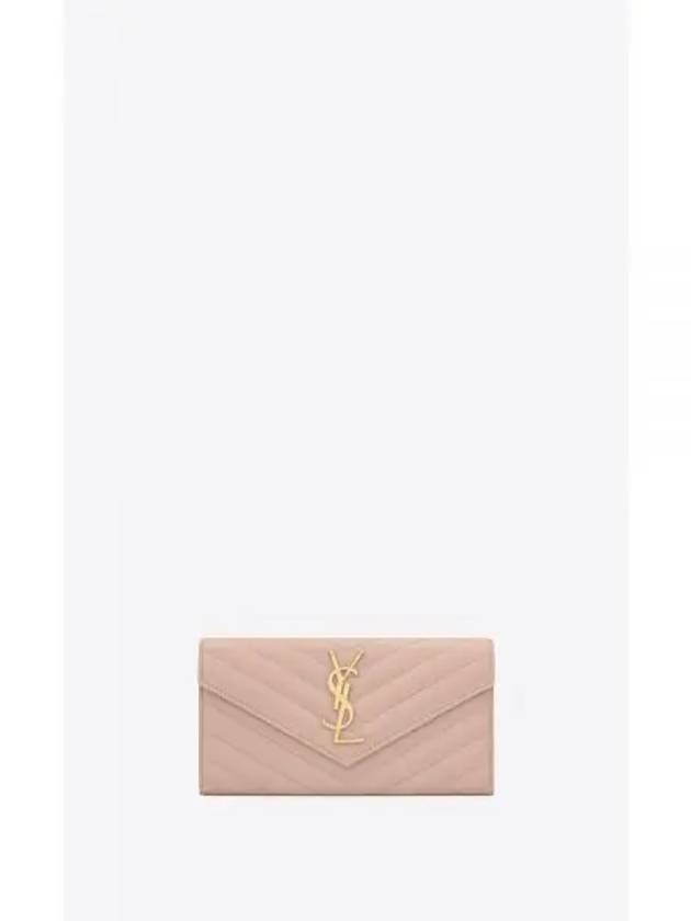 Matelasse Monogram Quilting Leather Flap Long Wallet Pink - SAINT LAURENT - BALAAN 2