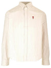 Small Heart Logo Stripe Boxy Fit Long Sleeve Shirt Chalk - AMI - BALAAN 1