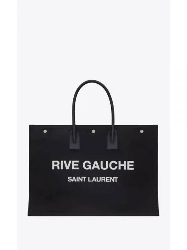 Rive Gauche Logo Linen Leather Tote Bag Black - SAINT LAURENT - BALAAN 2