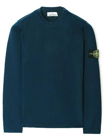 Men's Wappen Patch Crew Neck Cotton Knit Top Navy - STONE ISLAND - BALAAN 2