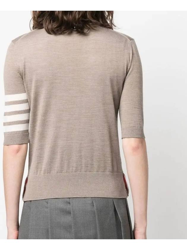 Fine Merino 4 Bar Relaxed Short Sleeve Turtleneck Brown - THOM BROWNE - BALAAN 5