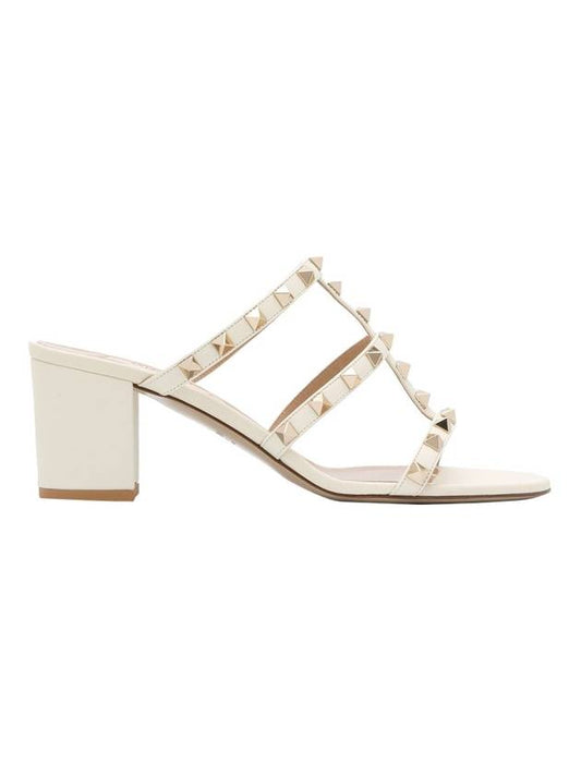 Rockstud Calfskin 60mm Sandal Heels Cream - VALENTINO - BALAAN 1