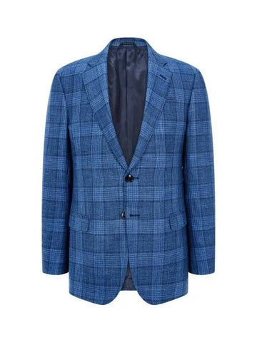 Men s Linen Silk Check Single Jacket Light Navy - GIORGIO ARMANI - BALAAN 1